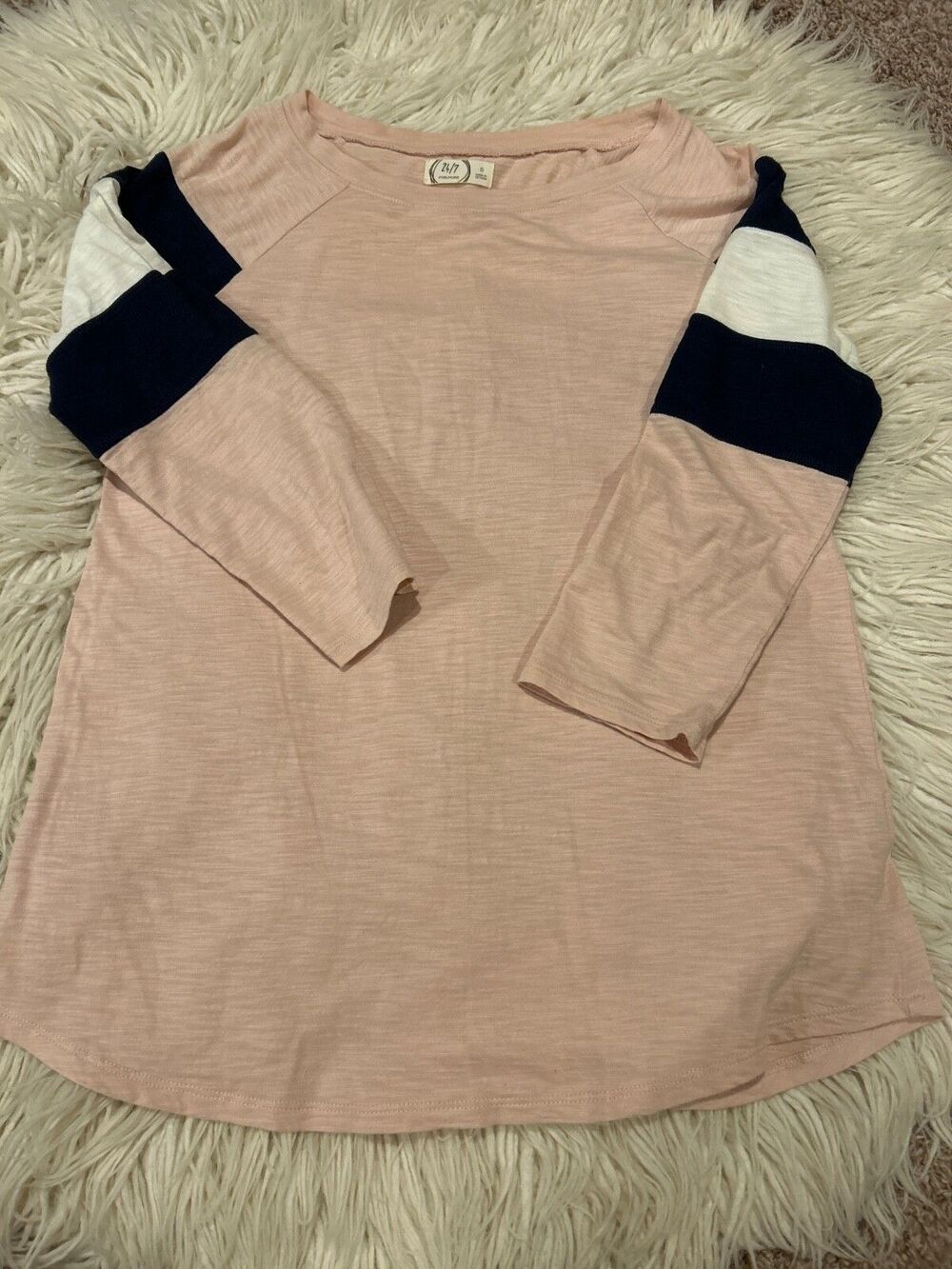 Small Maurices 24/7 pink navy and white baseball tee 3/4 sleeve comfy